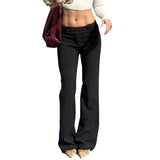 Toloer Wind Stripe Bump Color Micro La Casual Trousers Female Low Waist Slim Show Thin Straight Tube-Outfit