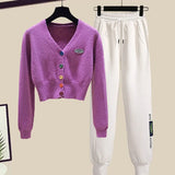 Toloer Summer Fashion Suit Female Net Red New Short Sweater Sweater With Sweatpants Casual Two Sets-Outfit