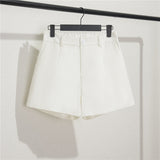 Toloer White Suit Shorts Female Black Summer Thin 2024 New Loose High-Waist A-Line Casual Wide-Leg Hot Pants-Outfit