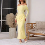 Summer 2025 New Long Dress Temperament Sexy Shoulder Mesh Yarn Hollow Dress