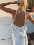Womens Sexy Summer Sleeveless Cowl Neck Shiny Rhinestone Sequined Strap Backless Mini Short Sling Party Dress-Outfit