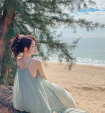 Neck Tie Dress Female Summer New Elegant Over The Knee Long Sleeveless Vest Sling Skirt Advanced Feeling-Outfit