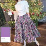 Floral Skirts Women 2023 Spring Summer Robe Elastic High Waist Elegant Causal A-line Vintage Skirts Mujer Faldas