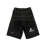 Selling Popular Style Y2K Hip Hop Original Dormitory Gothic Style Funny Style Printed Denim Shorts For Men-Outfit