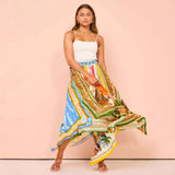 Spring And Summer New Women's Long-Term Printing Irregular Hem Fashion Temperament Waist A Word Half-Dress