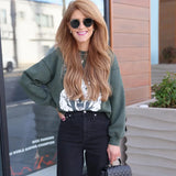 Army Green Tiger Sweatshirts for Women Long Sleeve Fashion Autumn Winter Sweatshirts Streetwear O-Neck Pullover Tops-Outfit