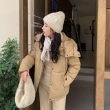 Korean Hooded Short Pink Down Cotton Jacket Coat Female 2024 Winter Fashion Versatile Warm And Thin Bread Clothes-Outfit