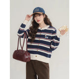 Toloer New Striped Knitted Shirt Small Fragrant Wind Milk Whiry Soft Sweater Cardigan Jacket Women Spring And Autumn Outside The