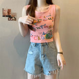 New Retro Small Vest Women Wear Chic Print Slime Sleeveless Knitting