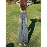 Toloer Tall Waist Straight Leg Jeans Female Spring Autumn New Pear-Shaped Figure Retro Show Thin Feeling Wide Leg Pants-Outfit