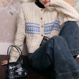 Striped Twist Sweater Coat Female Autumn Winter Languid Lazy Wind Short Money Inside Build Knit Cardigan Jacket-Outfit