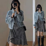 Toloer Size Fat Mm Summer French Asymmetry V Collar Floral Dress Closed Waist Irregular Long Sleeve Long Skirt 200 Jin-Outfit