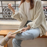 Deeptown Thick Sweater Women Oversized V-Neck Cardigans Spring Autumn Chic Knitted Loose Tops Casual Fashion Female Warm