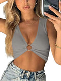 New Waist V-Neck Multi-Color Sexy Hoop Buckle Chest Circle Small Vest Top-Outfit