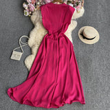 Pure Color Sleeveless Dress-Outfit