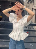 2022 Sexy V-Neck White Women Blouses Summer Puff Sleeve Shirts Chic Korean Office Vintage Elegant Female Lady