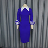 Vintage Clip Clip Long Sleeve Dress Stereo Flower Party Busted