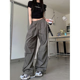 Toloer Cargo Pants Female New Summer High Waist Draw Rope Straight Tube Hanging Feeling Wide Legs Loose Show Thin Drag Floor Pants Tide-Outfit