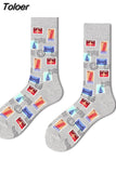 Man Personality Printing Stamp Watch Coffee Beans Menswear Pattern Fashion Socks Casual Ventilation Cotton