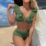 2024 New Special Fabric High-Waisted Lotus Edge Split Swimsuit Bikini