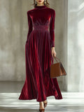 And Winter New Half-Healt Collar Waist Repair Folded Gold Velvet Temperament Long