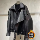 Bubble Leather Locomotive Jacket Loose PU Leather Coat Oversize New High-End Simple Autumn