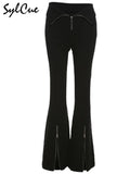 Black Slim Stretch Versatile Commuter Classic High Waist Simple Split Young Women's Zipper Flared Trousers Girl Casual-Outfit