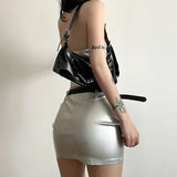 Toloer Summer Women's Solid Color Chest-Wrapped Slim Crop Vest To Purse Buttock Skirt Set-Outfit
