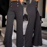 Toloer Women's Fashion Slim Personality Double Breasted Horn Trousers Can Be Added