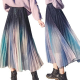 Women‣s Korean Gradient Color Skirt Fashion Mesh Yarn High Waist Pleated Mid-length Skirt-Outfit
