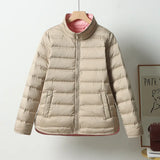 Winter Short Down Jacket Female Thin Seamless Pressure Glue Standing Collar Large Size Casual Color White Duck Down Coat Versatile Tide-Outfit