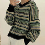 Striped Sweater Women Long Sleeve Jumpers Knit Knitted Sweater Streetwear Vintage Pullovers Loose Short Sweater Pull