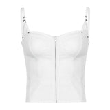 Women Summer Bodycon Tank Tops Spaghetti Strap Sleeveless Front Zipper Self Tie Back Bandage Cami Tops for Ladies-Outfit