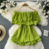 2022 Sexy ruffles Summer off shoulder short dress spaghetti strap Party elastic waist dress Women casual beach a-line