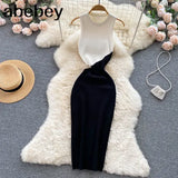 Women Summer Knitted Dress 2022 Tank Korean Ladies Chic Knit Sundress Party Slim A Line Hollow Out Sexy