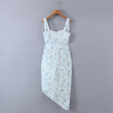 Blue Floral Mini Ruched Slit Bustier Dress-Outfit