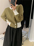Hit Color Button Short Style New 2024 Spring And Autumn Hundred Style Fashion Foreign Temperature Soft Wind Leisure Soft Glutinous Milk-Outfit