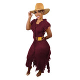 Toloer New Women's Casual And Versatile Pure Color Knitting Sleeveless Tassel Dress-Outfit