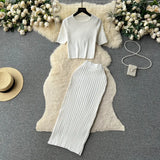Toloer Hot Girl Suit Female Summer Korean Version Round Collar Knit Short Sleeve Short Jacket High Purse Hip Skirt Two