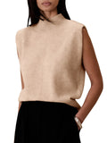 Toloer New Women's Solid Color Half High Neck Sleeveless Vest Fashion Simple Knit Loose-Outfit