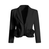 Toloer Summer New Fashion V-Neck Stereo Rose Splicing Design Sense Suit High Waist Pleated Skirt Suit-Outfit