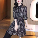 Velvet Dress Woman 2025 New Spring And Autumn Long Sleeves Chopped Flowers Retro Age-Old Light Style Chic