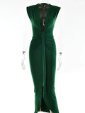 V Neck Sleeveless Ankle Length Party Dresses Women Slim Wrap Ankle Length Summer Dresses Women Elegant Skinny-Outfit