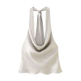 Toloer Women's Neck Bow Silk Satin Texture Top-Outfit