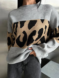 Leopard-Print Sweater Languid Wind Collar Loose-Fitting Fashion Casual Wear Autumn And Winter Top