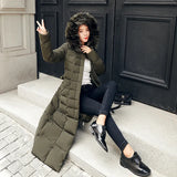 Cotton-Padded Clothes Female Over The Knee Long Style 2023 New Winter Dress Korean Version Slim Add Thick Big Wool Collar Large Size Down Cotton Jacket Cotton-Padded Jacket-Outfit