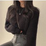 Chic Spring And Autumn Fashion Temperament With Loose Lazy Simple Short Round Collar Knitting