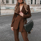 Toloer Spot 2023 Autumn And Winter Women's Fashion Thickened Senior Lace-Up Suit Trousers Suit Two Sets-Outfit