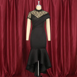 Collar Sexy Lace Short Sleeve High-Waisted Lotus Side Party Dress Party
