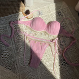 2025 New Solid-Colored Shell Petal Hard-Pack Sexy Split Swimsuit Bikini